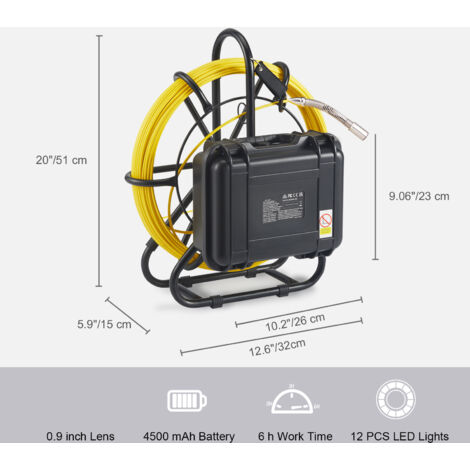 Mophorn Inspektionskamera Rohrkamera 50m Kanalkamera 720P Endoskop-Kamera 12V 4500mAh Lithium-Akku 6Stunden Rohrinspektionskamera IP68