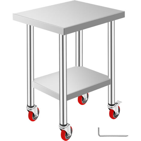 Mophorn Edelstahl Arbeitstisch 24 x 18 x 34 Zoll 700 LBS Tragfähigkeit 4 Räder 3 einstellbare Höhe Ebenen Heavy Duty Food Prep Worktable kommerzielle Küche Restaurant Silber