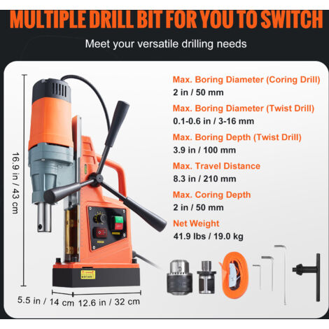 Mophorn Magnetbohrmaschine, 1550 W, 1,57 Zoll Bohrdurchmesser, 2922 lbf/13000 N, tragbare elektrische Magnetbohrmaschine mit variabler Geschwindigkeit, 500 U/min für Heimwerker, Industrie und Eisenbah