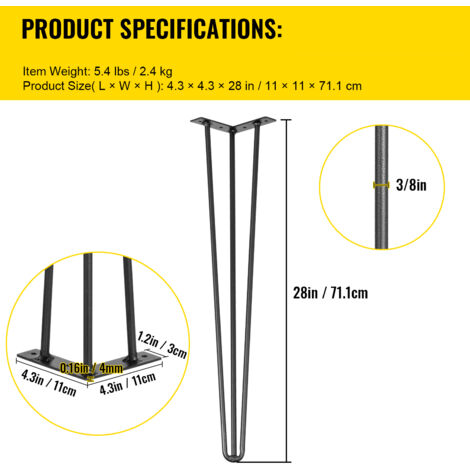 Mophorn Hairpin Tischbeine 28 Zoll schwarz Satz von 4 Schreibtischbeine 220lbs Kapazität Kohlenstoffstahl DIY Möbelfüße (1/4)