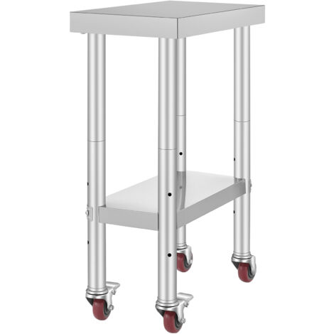 Mophorn Arbeitstisch aus Edelstahl 12 x 24 x 34 Zoll 700 Pfund Tragkraft 4 Räder 3 einstellbare Höhenstufen Robuster Arbeitstisch zur Lebensmittelzubereitung für gewerbliche