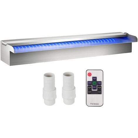 Mophorn 23,6" Edelstahl dekorative Wasserfall Pool Brunnen mit LED-Streifen Licht für Garten-Teich, drinnen und draußen