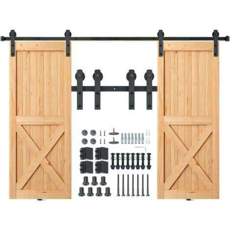 Mophorn 8FT Schiebetür-Hardware-Set für Scheunentore  330 Pfund schwere Hochleistungsschiene für Doppeltüren  Passend für 3,7-4,3 Fuß Breite  1,3"-1,8" dicke Platten  Sanfte und leise