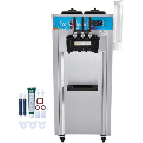 Mophorn Kommerzielle Eismaschine von Mophorn, 1500 W, Softeismaschine mit 3 Geschmacksrichtungen, 21–31 l/h Ausbeute, 2 x 5,5 l Edelstahlzylinder, LED-Panel, automatische Reinigung und Vorkühlung