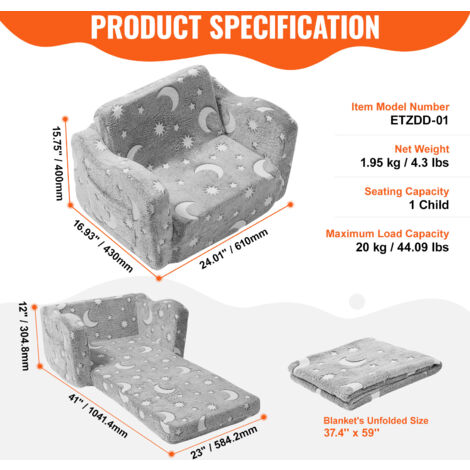 Alldomess Einhorn Kindercouch - Ausklappbare 2-in-1 Liege Mit Leuchteffekt