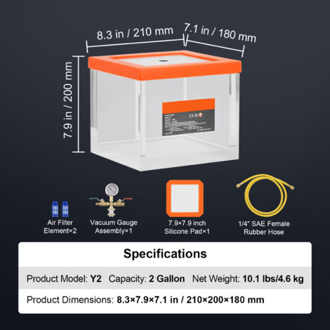 BACOENG 12L Vakuumkammer Aus Acryl – Entgasungskit Für Harz, Silikon & Epoxid, Mit Manometer Und 1,5m Schlauch