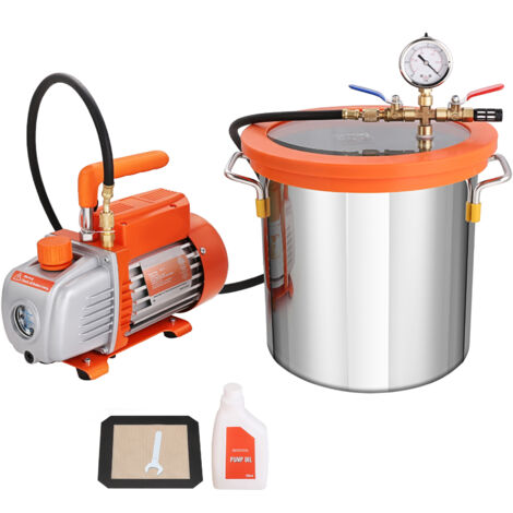 Mophorn 3 Gallonen Vakuumkammer & 3.5 CFM Pumpensatz, gehärteter Glasdeckel Vakuum-Entgasungskammer, einstufige Pumpe mit 250 ml Ölflasche, für Holzstabilisierung, Silikone, Epoxide