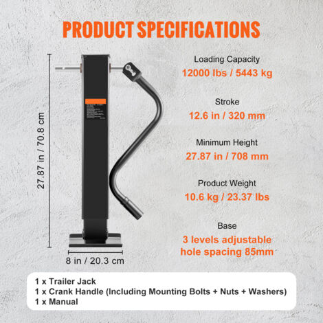 1T Anhänger Wagenheber - 26cm Hubhöhe Vertikal