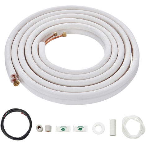 Mophorn 7620 mm Mini-Split-Leitungsset, Kupferrohr mit 6,4 und 9,5 Außendurchmesser und dreischichtiger Isolierung, für Klimaanlage/Wärmepumpe und HVAC, inklusive 27 Fuß Verbindungskabel und Zubehör