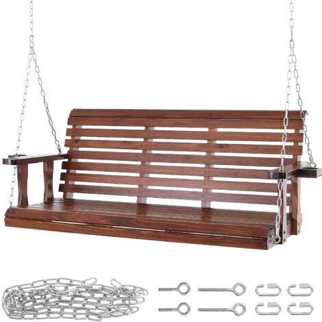 Mophorn 1,6 m Veranda-Schaukel aus Holz, Terrassen-Gartenbank-Schaukel, verbesserte 400 kg Tragfähigkeit, robuste Schaukelbank mit Hängeketten für den Außenbereich, braun