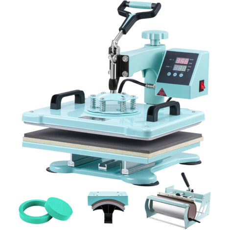 Mophorn 5-in-1-Heißpresse, 12 x 15 Zoll Wärmeübertragungsmaschine mit 30 oz Tumbler-Presse, digitale Steuerung, 360° Schwenken, für Hüte, T-Shirts, Teller, Tassen, Grün