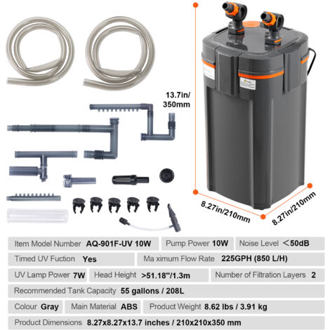 Mophorn 225GPH 2stufiger AquariumKanisterfilter, ultraleiser UV