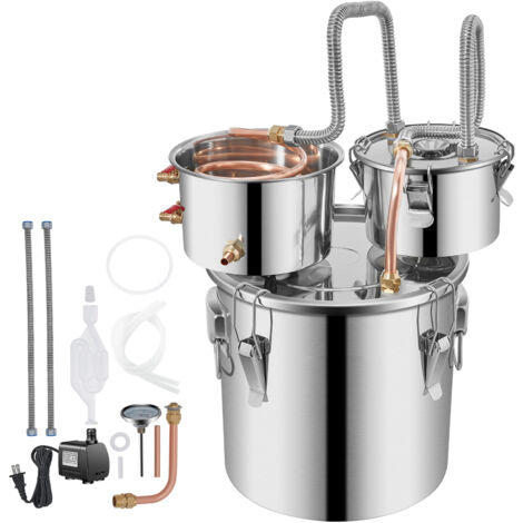 Mophorn 3 Gal Moonshine Still Distiller, 12L Edelstahl-Wasserdestilliergerät mit Kupferrohr, Umwälzpumpe, Thermometer für DIY-Whisky, Wein, Brandy, Spirituosen (1/5)