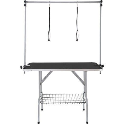 Mophorn Fellpflegetisch für Haustiere mit zwei Armen und Klemme, 117 cm, zusammenklappbar für mittelgroße und kleine Hunde, inklusive 2 No-Sit-Hüfthaltern, 149,7 kg Tragkraft