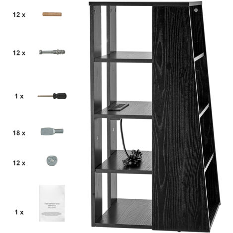 Mophorn 5-stufiger AV-Medienständer, Holz für DVD-Player, Kabelboxen, Spielekonsolen, höhenverstellbarer Medienaufbewahrungsschrank für Gaming, Aufnahmeraum, Schwarz (1/5)