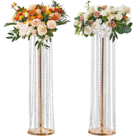 Mophorn 2 Stück 35,43 Zoll / 90 cm hoher Blumenständer aus Kristall für Hochzeiten. Luxuriöse Tafelaufsätze. Kristallgoldvase mit Metall. Ideal für T-Bühne, Hochzeit, Party, Zeremonie, Abendessen