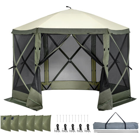 Mophorn Pop-Up-Pavillonzelt, 6-seitiger Sonnenschutz mit Überdachung, 6 abnehmbaren Sichtschutzwänden und Netzfenstern, 10 x 10 Fuß Schnellaufbau-Zelt mit Moskitonetz, Armeegrün