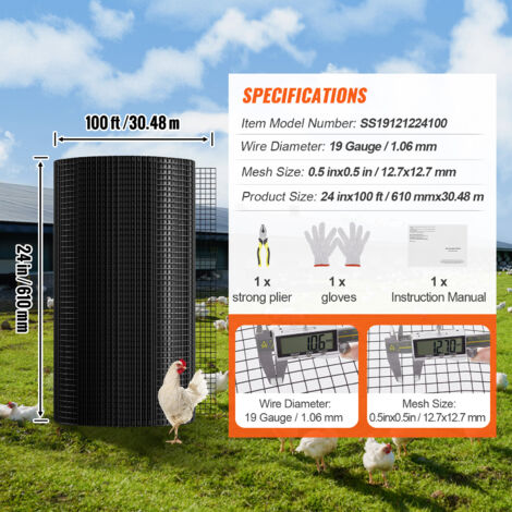Miuwauer Hühnerdraht 10 Cm X 7,87 M - Verzinkt, Mit 100 Clips, Für Garten, Haustiere & Gehege