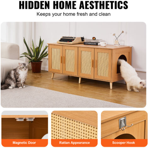 Mophorn Katzentoilette fr 2 Katzen, mit Rattan verzierter Holzschrank,  passend fr die meisten Katzentoiletten, 47,2" L x 19,7" B x 21,7" H, Natur