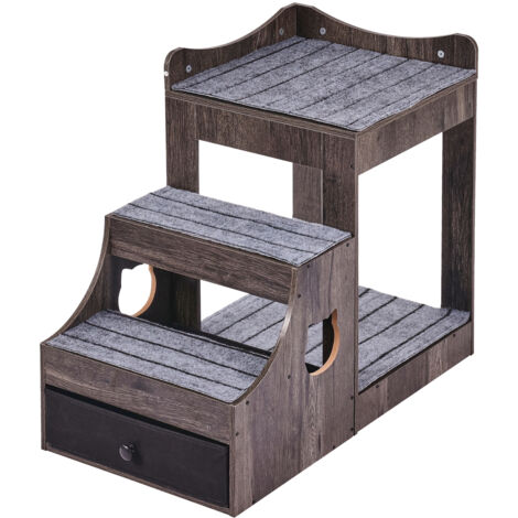 Mophorn Graues Etagenbett für Haustiere mit abnehmbarer Treppe, mehrstufiger Fenstersitz für Hunde und Katzen, mit Stauraum und für den Innenbereich, bequeme Sitzplattform für kleine Haustiere