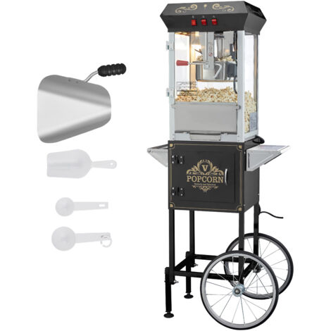 Mophorn 850 W Popcornmaschine mit Wagen, 237 ml Kessel für 48 Tassen pro Ladung, Popcornmaschine im Kino-Stil mit gehärtetem Glas, inkl. 4 Schaufeln, schwarz