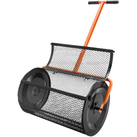Mophorn 24" breiter schwarzer Kompoststreuer, verstellbarer Griff 24,4-25,6". Korb aus pulverbeschichtetem Stahlgeflecht. Torfwalze für Rasen und Garten mit seitlichen Verriegelungen (1/5)