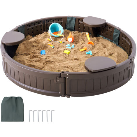 Mophorn Sandkasten mit Abdeckung, 47,2 x 9,1 Zoll runder Sandkasten, HDPE-Sandkasten mit 3 Ecksitzen und Bodenauskleidung für draußen, Hinterhof, Strand, Park, Geschenk für Jungen und Mädchen 3–12 (1/5)