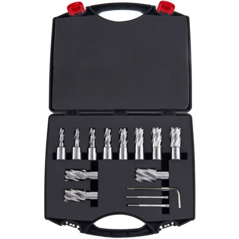 Mophorn Ringschneider-Set, 13-teiliges Weldon-Schaft-Magnetbohrer-Set, 1 Zoll Schnitttiefe, Durchmesser von 7/16 Zoll bis 1-1/16 Zoll, M2AL HSS, inkl. 2 Führungsstiften, Sechskantschlüssel
