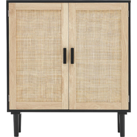 Mophorn Rattanschrank – Schwarz, mit 2 magnetischen Türen und verstellbaren Regalen, ideales Sideboard-Buffet für Flur, Eingangsbereich, Wohnzimmer und Küche, stilvolle Aufbewahrungslösung (1/5)
