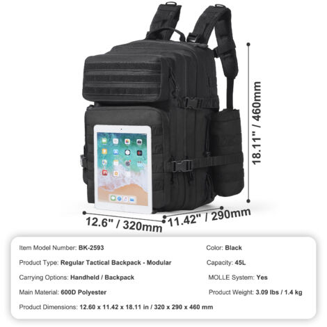 KRTG Taktischer Militär-Rucksack 35 L – Mit MOLLE-System, Wasserdicht | Für Outdoor, Wandern, Camping