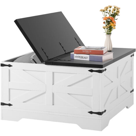 Function Home Farmhouse Couchtisch – Rustikaler Weißer Sofatisch Mit Tablett & Ablage, 101,6 X 48,3 X 55,9 Cm