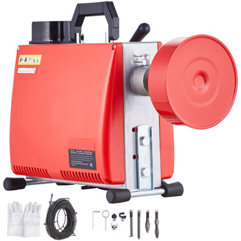 Mophorn 66 FT x 5/8 Zoll Rohrreinigungsmaschine, 250 W elektrische Rohrreinigungsspirale mit manueller Zufuhr – mit 7 Schneidern, 2 Stahlkabeln und CW/CCW-Steuerung