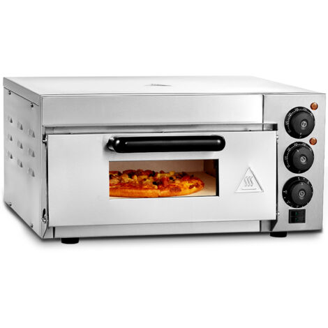 Mophorn Kommerzieller Pizzaofen für die Arbeitsplatte, 14 Zoll, Einzeldeck, Edelstahl, mit Stein und Griff, vielseitig einsetzbar zum Backen im Innenbereich.