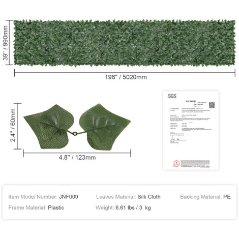 Mophorn-Efeu-Sichtschutzzaun  1 x 5 m groer knstlicher grner Wandschutz  mit Netzgewebe-Rckseite und verstrkter Verbindung. Ideal fr die  Auendekoration in Grten, Hfen und Balkonen.
