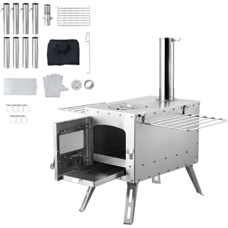 Mophorn Holzofen, tragbarer Edelstahl-Zeltofen mit 86 Zoll, Kaminrohren und Handschuhen, 1646 Zoll³ Feuerraum für Kochen und Heizen im Freien, mit 8 Rohren