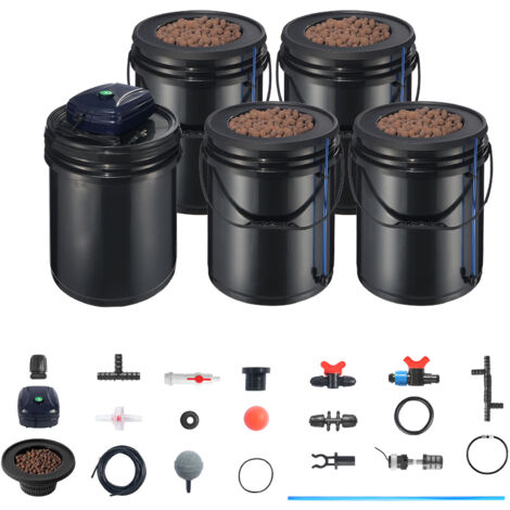 Mophorn RDWC Hydroponisches Anbausystem, fortschrittliches Hydroponik-Set mit Top Drip, 4 Schnallen, 1 Reservoir, Luftpumpe und Wasserstandsanzeiger für Blattgemüse