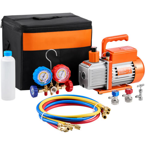Mophorn 3,5 CFM AC-Vakuumpumpe, einstufiger Drehschieber, Manometersatz für R134a, R12, R22, R502a, HVAC-Kältetechnik-Kit mit Schläuchen