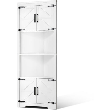 Mophorn 68" hoher Eckschrank, 6-stöckiger Bauernschrank mit 4 Holztüren und verstellbaren Regalen, freistehend für Wohnzimmer, Küche, Waschküche, weiß (1/5)