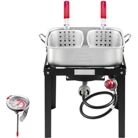 Mophorn 18 Qt Fisch- und Flügelfritteuse mit Doppelkorb – Aluminium-Propan-Kit. Fritteuse für den Außenbereich mit Thermometer, 58000 BTU-Brenner. Ideal zum Kochen im Freien und im Garten