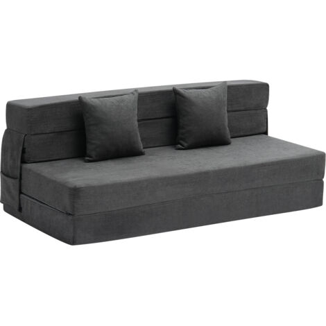Mophorn Klappsofa, 3-in-1 umwandelbares Couchbett, 25D hochdichter Memoryschaum, waschbarer Bezug, 2 Kissen, Futon, Dunkelgrau (Queen)