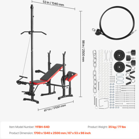 Mophorn Hantelbank, 600 lbs, multifunktional, verstellbar, Sit-up-Bank, flache Universalbank für Ganzkörpertraining im Heim-Fitnessstudio