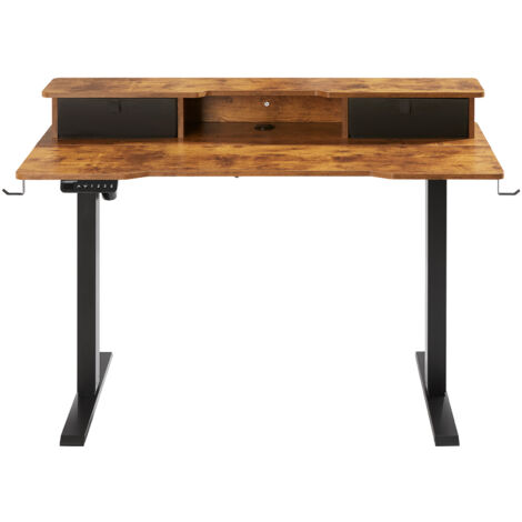 Höhenverstellbarer Schreibtisch von Mophorn, 47,2 x 23,6 Zoll, elektrischer Sitz-Steh-Arbeitsplatz, Dual-Monitor-Erhöhung, Schreibtischplatte aus Vollmaterial, 3-Tasten-Modi, stabiler