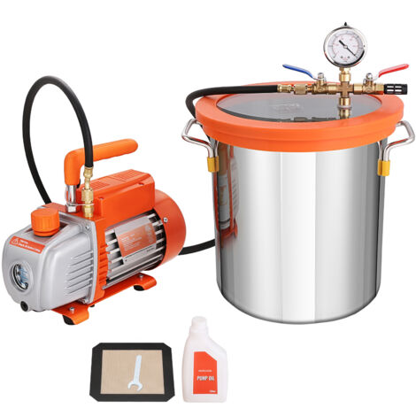 Mophorn 5-Gallonen-Vakuumkammer und 3,5-CFM-Pumpenset, Deckel aus gehärtetem Glas, einstufige Vakuumpumpe mit 250 ml Öl, ideal zur Holzstabilisierung, Entgasung von Silikonen und Epoxiden