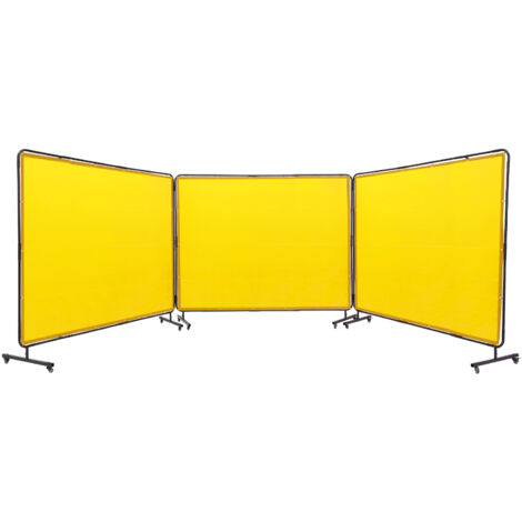 Mophorn Schweißschutzwand mit Rahmen, 6 x 8 Fuß, flammhemmender Vinyl-Schutz mit 3 Platten auf 12 Lenkrollen (6 feststellbar), beweglich für den professionellen Werkstatteinsatz, gelb