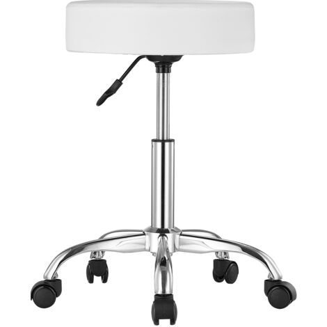 Mophorn Rollhocker mit Rädern – 204 kg Tragkraft, rund, höhenverstellbar, verdicktes PU-Leder, Drehhocker für Salon, Spa, Klinik, Tattoo, Büro, weiß (1/5)