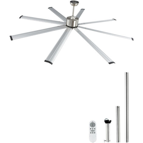 Mophorn 213 cm Deckenventilator ohne Licht, 6-Gang-Fernbedienung, 8 Flügel aus Aluminium, umkehrbarer Gleichstrommotor, moderner, flacher Unterputzventilator für Schlafzimmer, Wohnzimmer, Terrasse