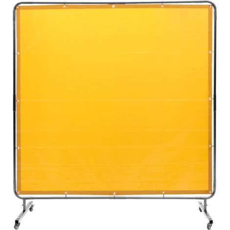 Mophorn 6' x 6' Schweißschutzwand mit Rahmen, flammhemmender Vinyl-Schutzschirm auf 4 Lenkrollen (2 feststellbar), beweglich für Werkstatt-/Industrieeinsatz, gelb