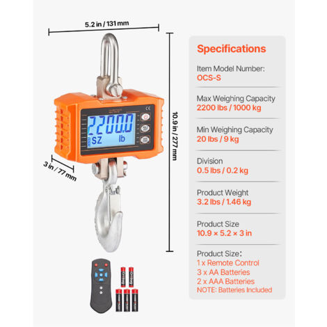 CDZHLTG 1000kg Elektronische Kranwaage Hängewaage Digitalgewicht Industriell Kranwaage mit