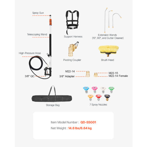 Teleskopstange Für Hochdruckreiniger 6,8m - Mit Bürste & Dachrinnenreiniger