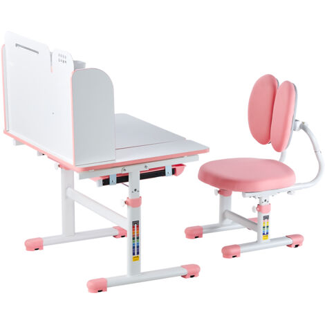 Mophorn Schreibtisch- und Stuhlset für Kinder, höhenverstellbar mit Bücherregal und Schublade, 0–40° geneigte Schreibtischplatte, Schreibtisch für Schlafzimmer und Arbeitszimmer, Rosa (1/5)